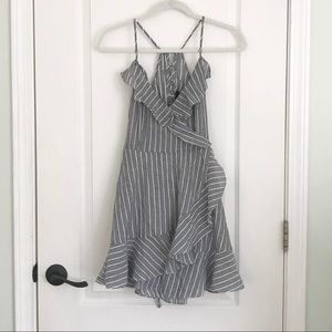 White and gray wrap dress